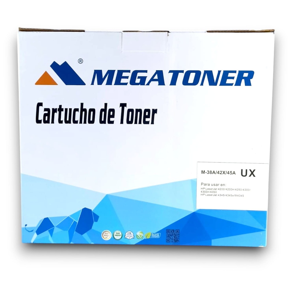Tóner HP 38A/42X/45A MEGATONER Genérico Negro (M-38A/42X/45A) Compatible con HP 4200 4300 4240 4250 4350 4345 M4345
