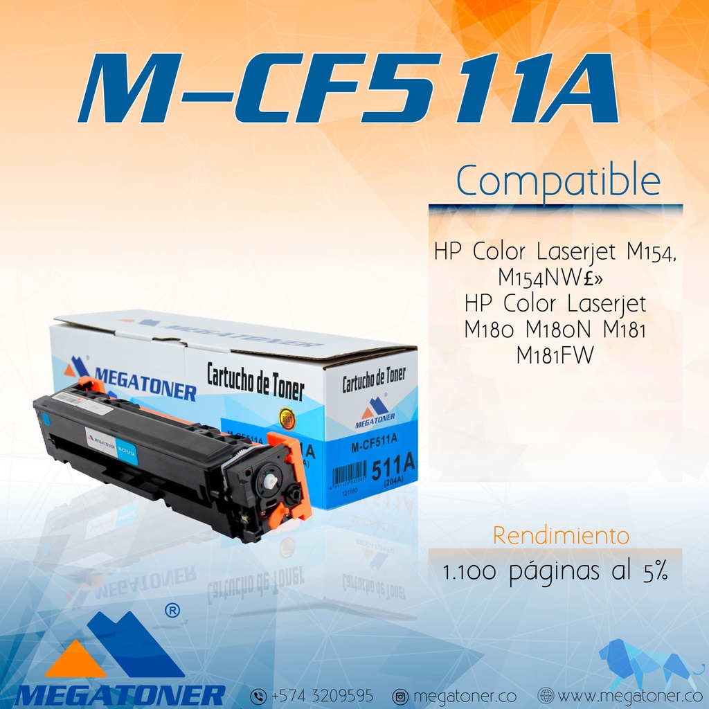 Cartucho MEGATONER M-CF511A (204A)