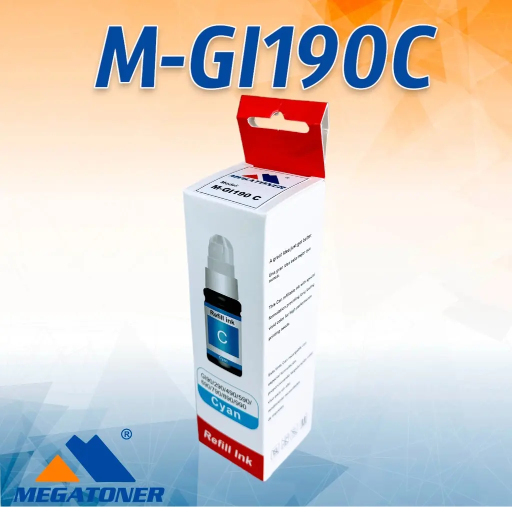 Botella de Tinta Canon GI190 Cian Compatible con Canon G1100 G2100 G3100 G4100 | Megatoner