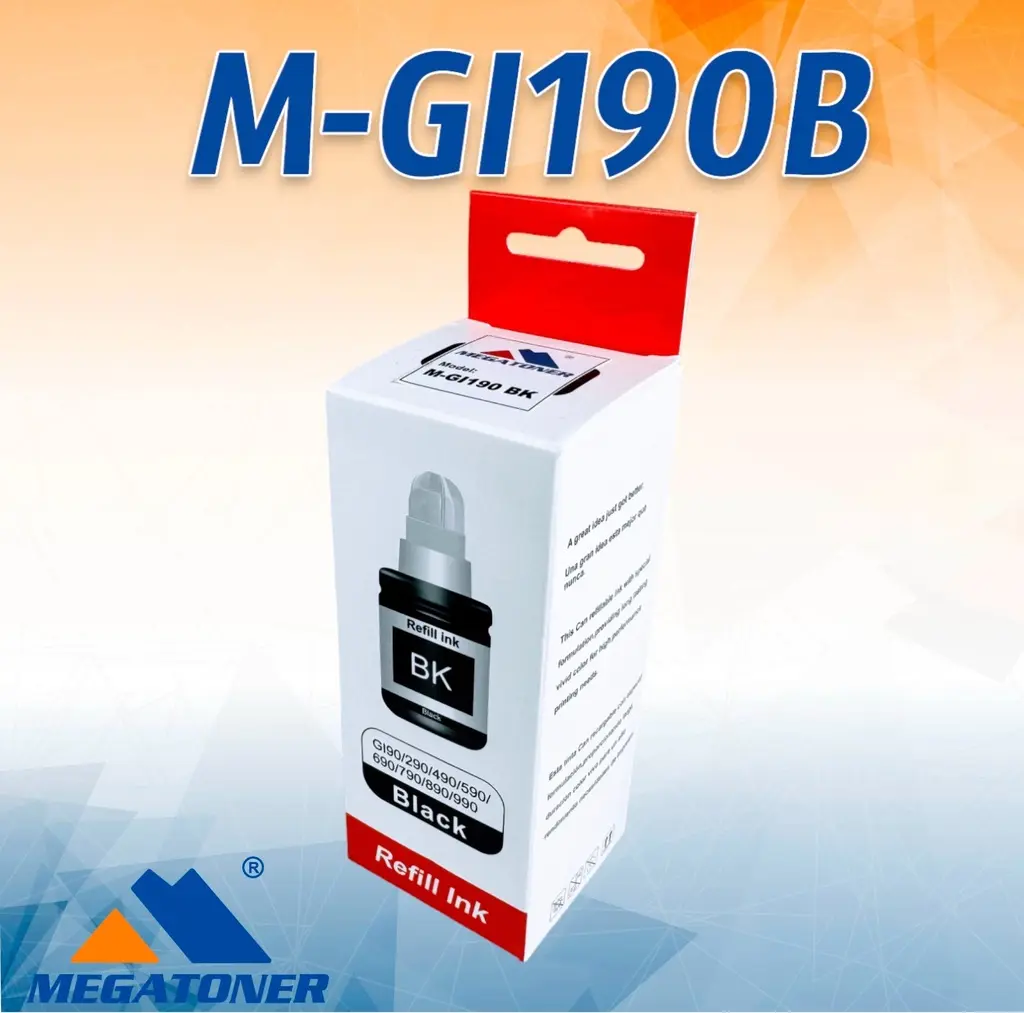 Botella de Tinta Canon GI190 Negro Compatible con G1100 G2100 G3100 G4100 | Megatoner