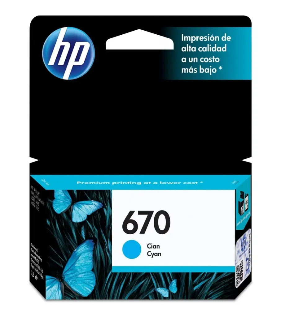 Cartucho de Tinta HP 670 Cyan (CZ114AL) - Original