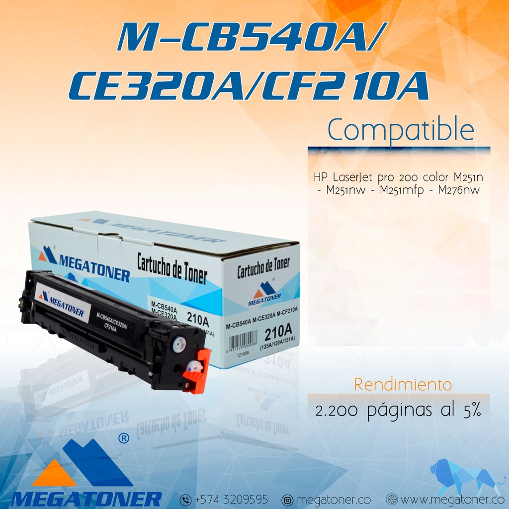 Tóner HP 125A/128A/131A (CB540A/CE320A/CF210A) Compatible con HP CM1300, CP1210, 1510, CP1515, CP1525, CM1415, 200 M251, M276 | Megatoner
