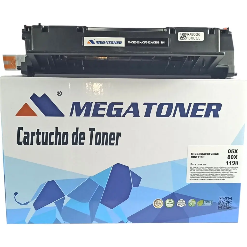 [121053] Tóner HP 05X/80X/119ii Negro CE505X/CF280X/GRC119ii Compatible con Canon LBP251  
HP M401, M425, P2050, P2053, P2054, P2055, P2056, P2057 | Megatoner