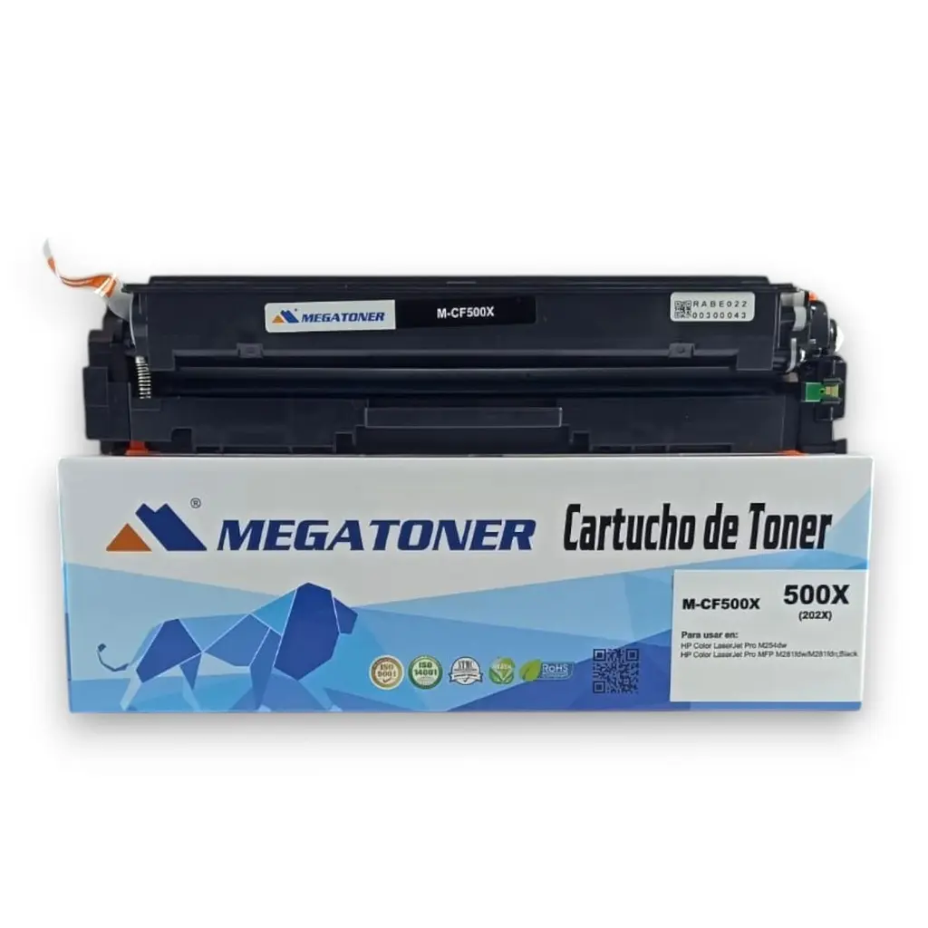 [121155] Tóner HP 202X Negro CF500X Compatible con HP Color LaserJet Pro M254, M280, M281 | Megatoner