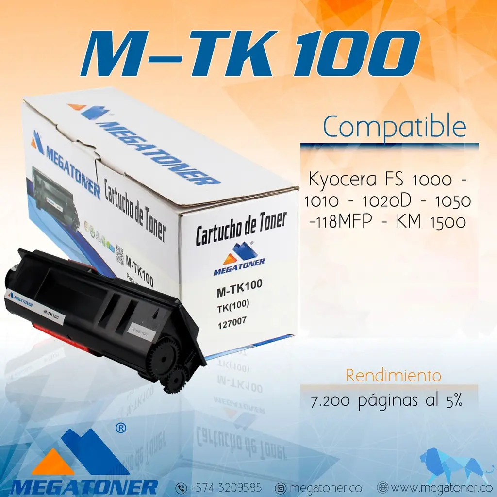 Tóner Kyocera TK100 Negro Compatible con Kyocera KM-1500 KM-1820 | Megatoner