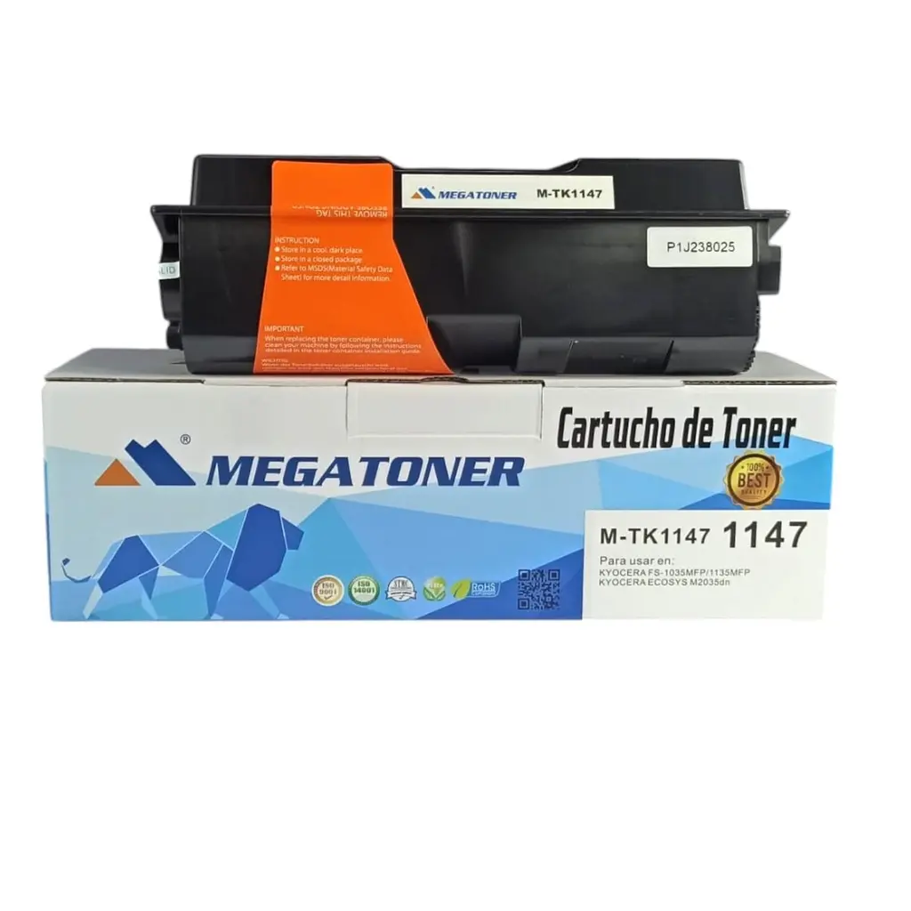 [127004] Tóner Kyocera 1147 MEGATONER Genérico Negro (M-TK1147) Compatible con Kyocera FS-1035 FS-1135 M2035 M2535|Megatoner