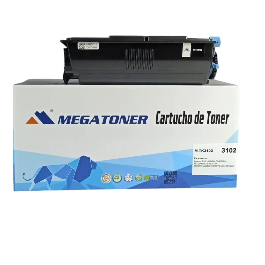[127006] Tóner Kyocera 3102 MEGATONER Genérico Negro TK3102 Compatible con Kyocera FS-4200 | Megatoner
