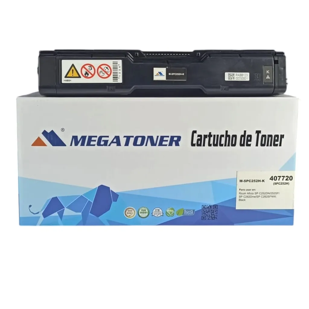 Tóner Ricoh 252K Negro Con Chip SPC252H-K Compatible con Ricoh SP C262 | Megatoner