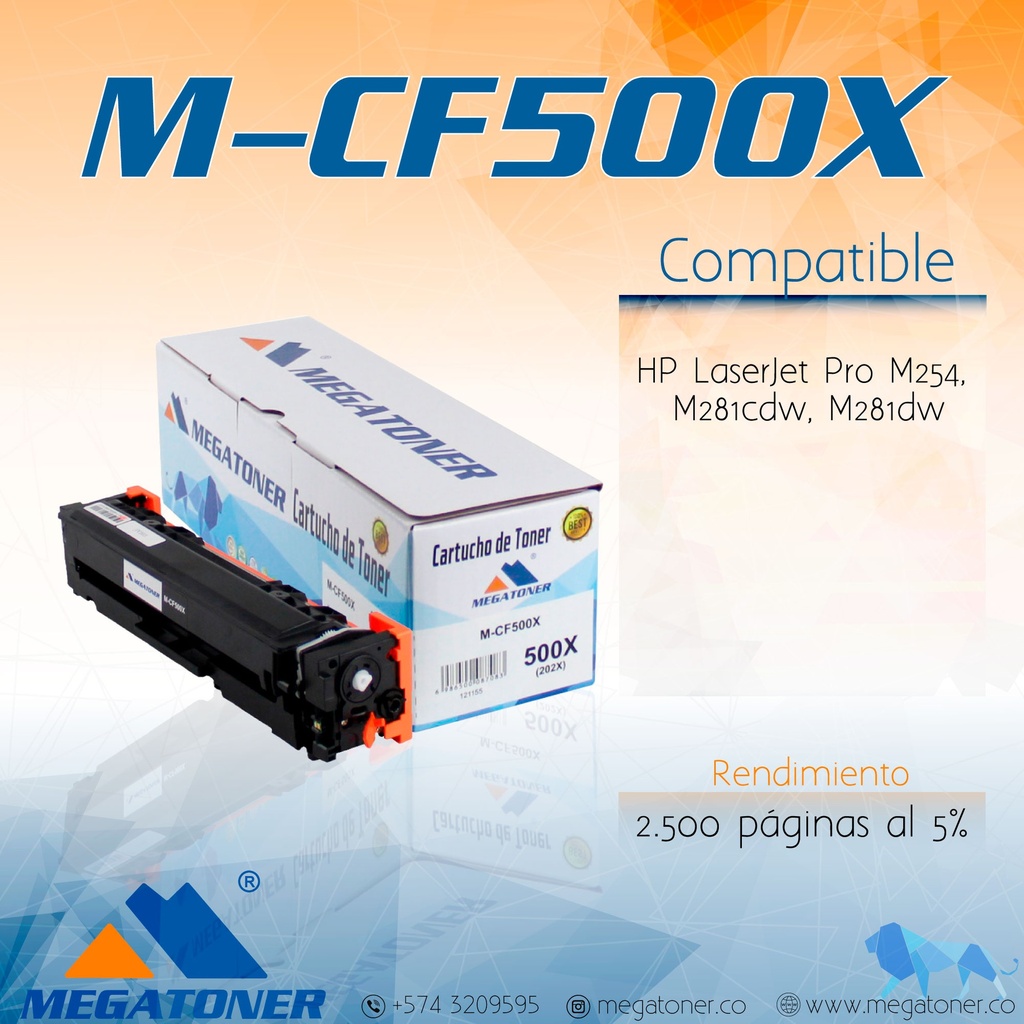 Tóner HP 202X (CF500X) Compatible con HP M254, M281 | Megatoner