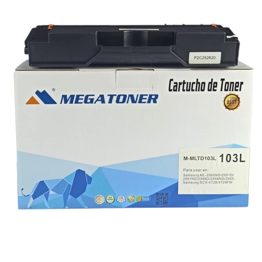 Tóner Samsung 103L (MLTD103L) Compatible con Samsung ML-2950, ML-2951, ML-2955, ML-2956, SCX-4701, SCX-4705, SCX-4726, SCX-4727, SCX-4728, SCX-4729 | Megatoner