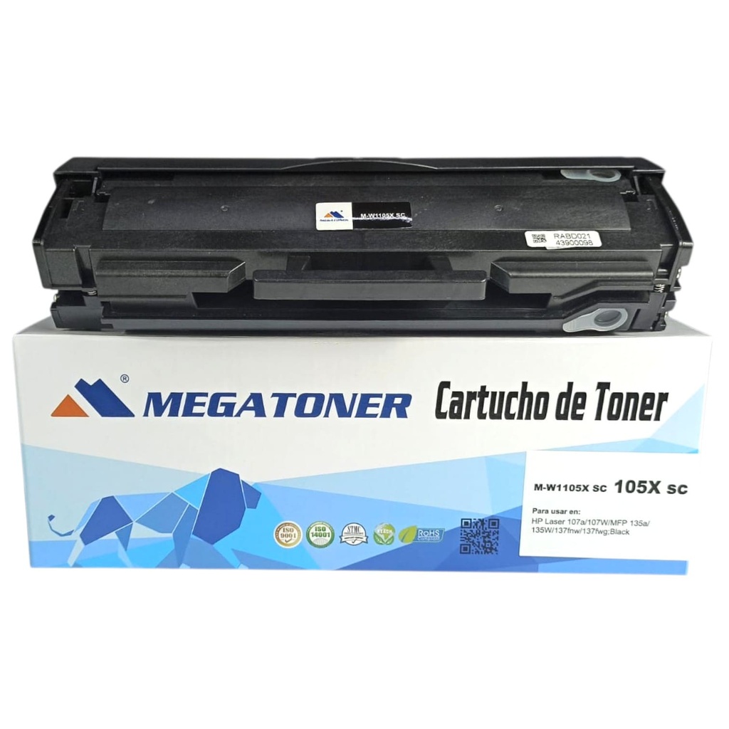 Tóner HP 105X sin chip (W1105X) Compatible con HP 107, 135, 137 | Megatoner
