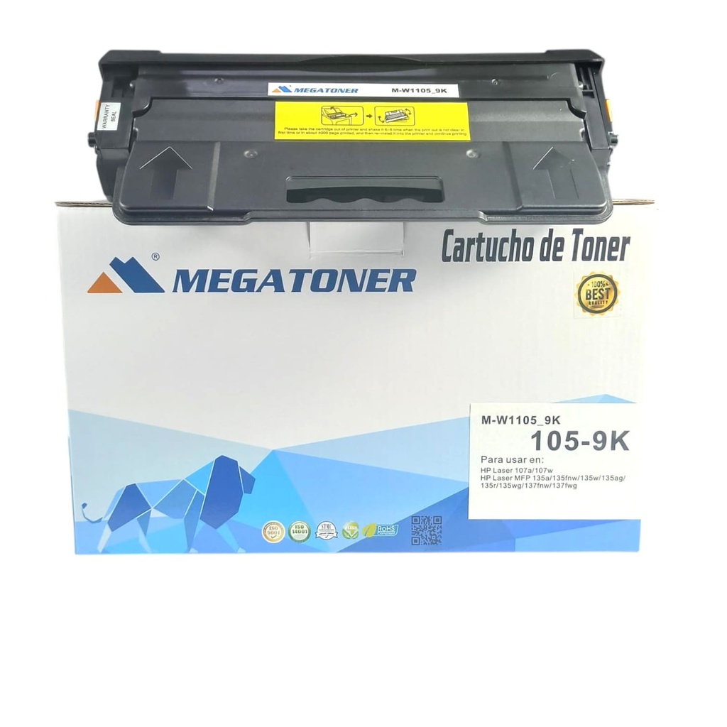 Tóner HP 105X con chip 9k (W1105X) Compatible con HP 107, 135, 137 | Megatoner