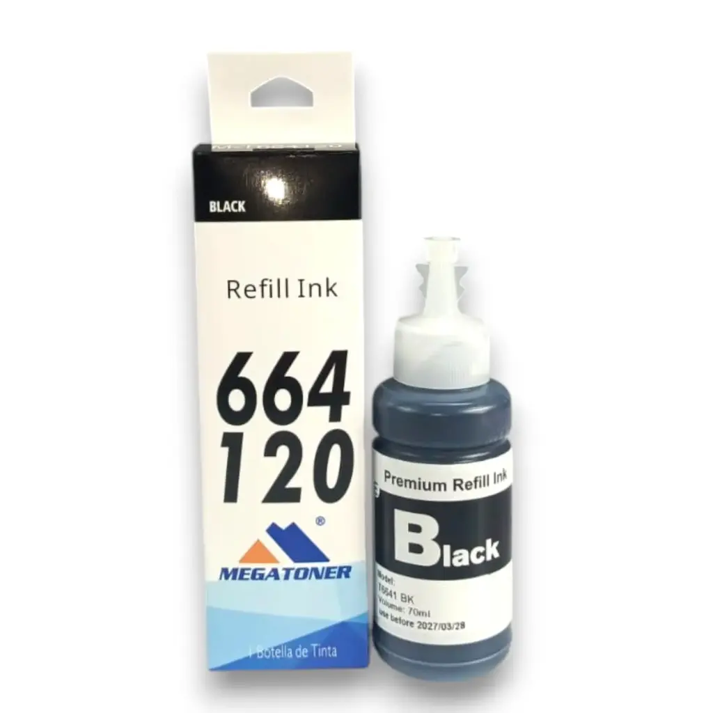 Botella de Tinta Epson 664 Negro T664120 Compatible con Epson L220 L365 L565 | Megatoner