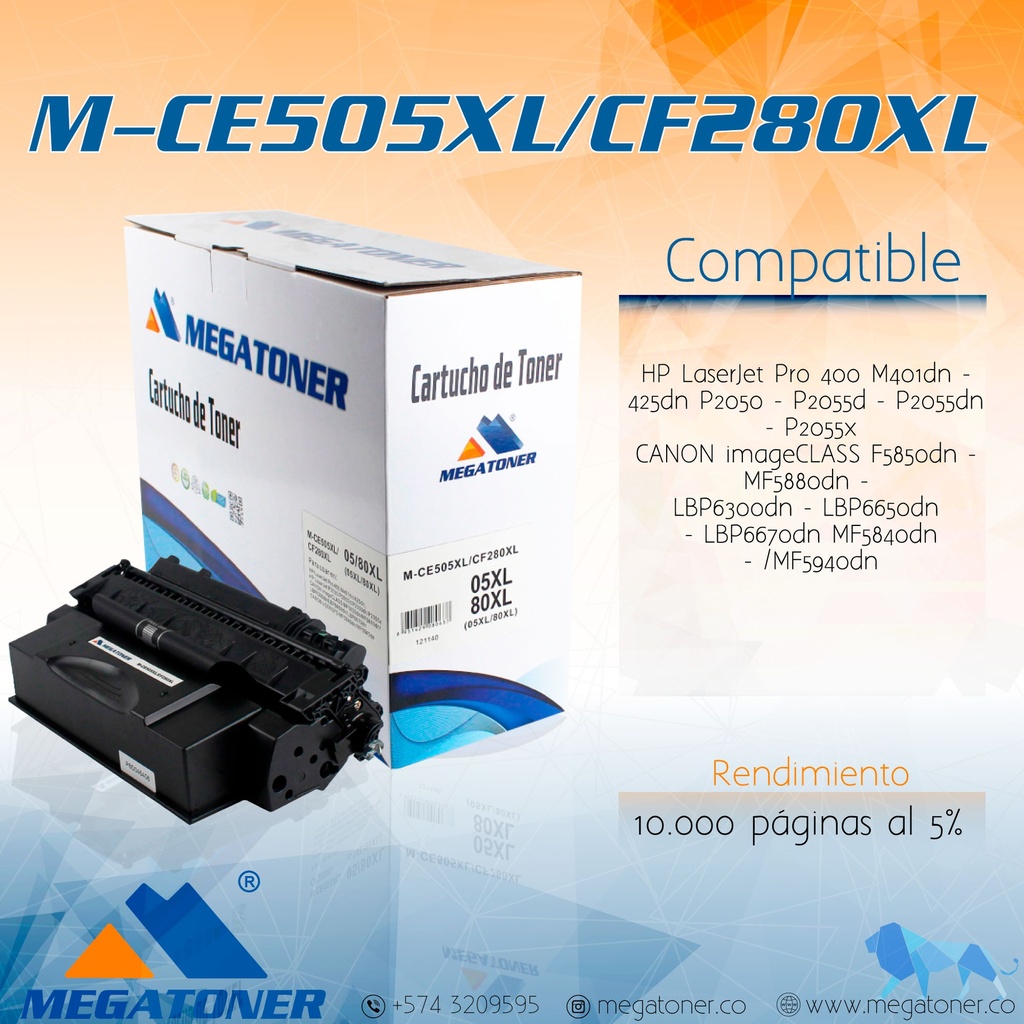 Cartucho MEGATONER M-CE505XL/CF280XL (05Y/80Y)