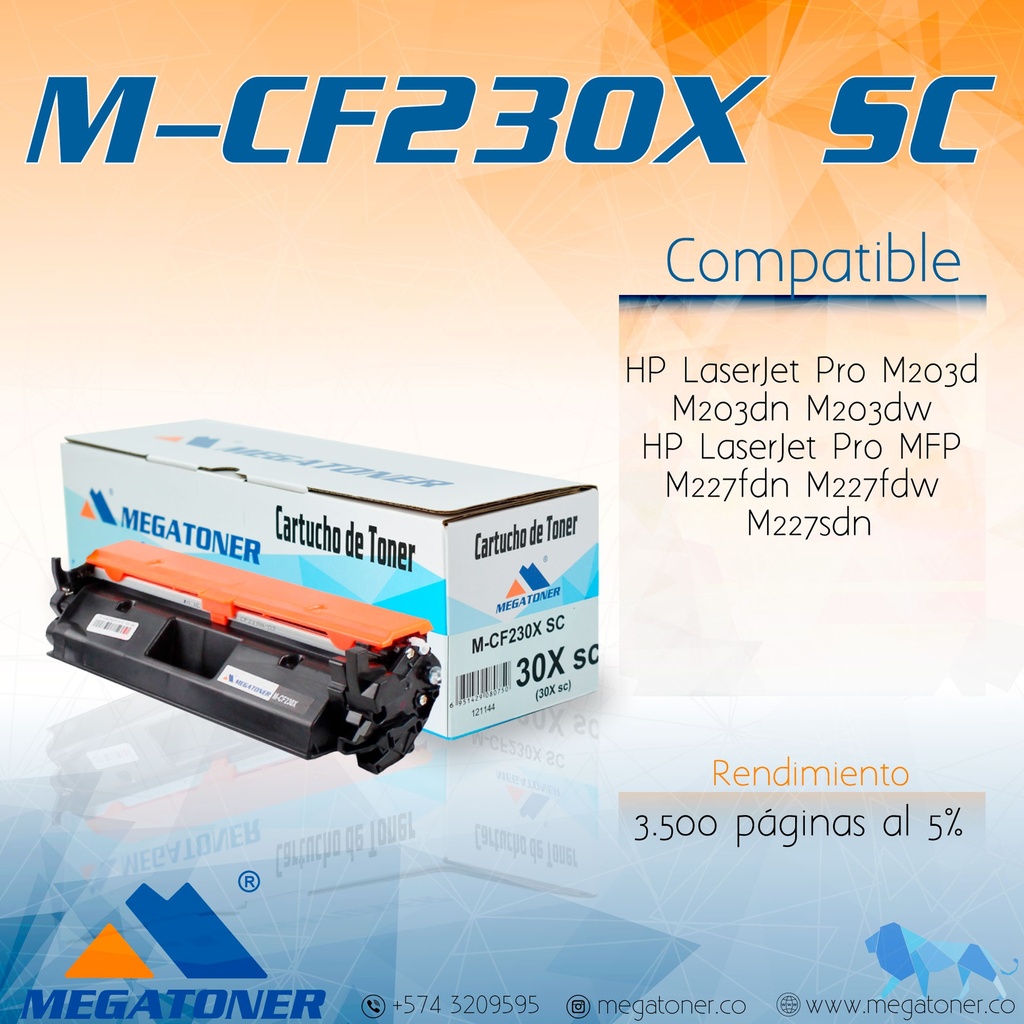 Cartucho MEGATONER M-CF230X SC (30Xsc) Sin Chip